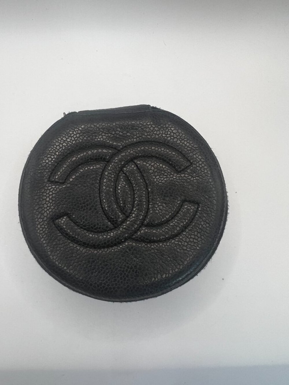 Authentic CHANEL Vintage Timeless Black Caviar Round Jewelry Case With Insert
